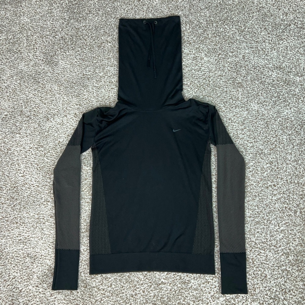 Nike Shirt Womens Small Black Training Cowl Neck Mesh Long Sleeve Activewear Top